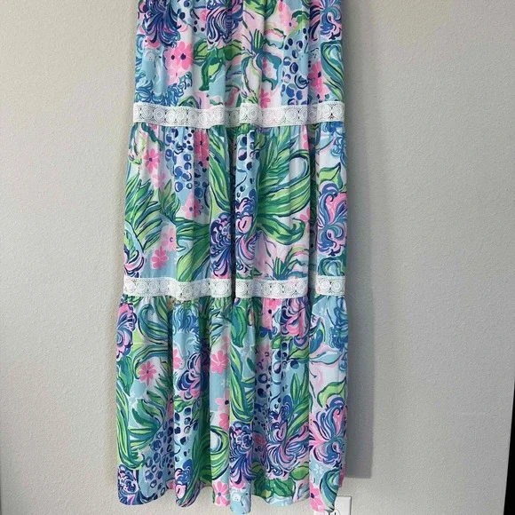 Lilly Pulitzer 6 Ivie Maxi Dress Kitten Around Fit & Flare Flutter Sleeve Lace - Picture 6 of 12